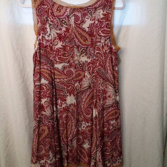 Entro Dress Women M Sleeveless Asymmetrical Hem Paisley Print Flowing Red Brown - Picture 12 of 15